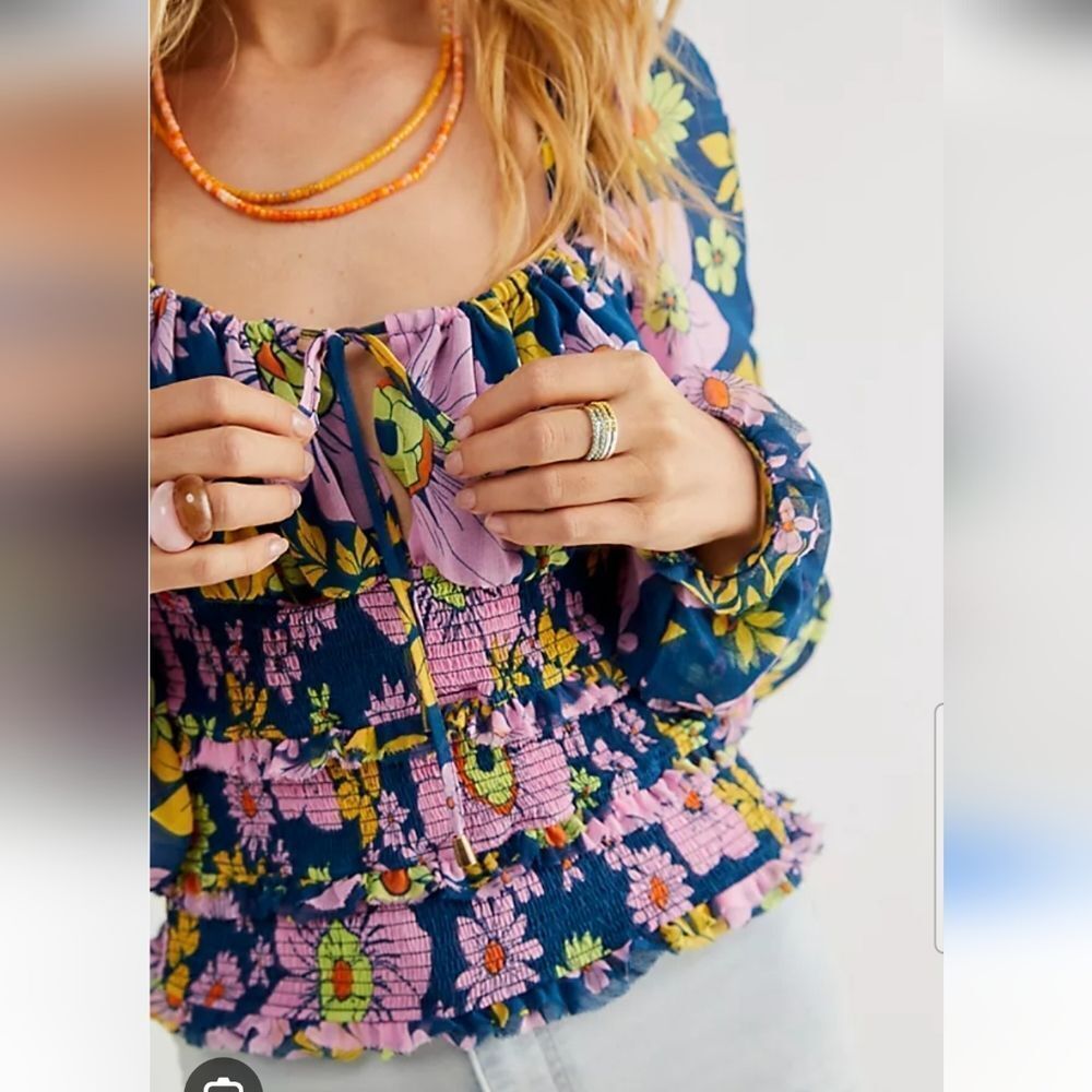 Free People Lolita Floral Smocked Top Size Medium